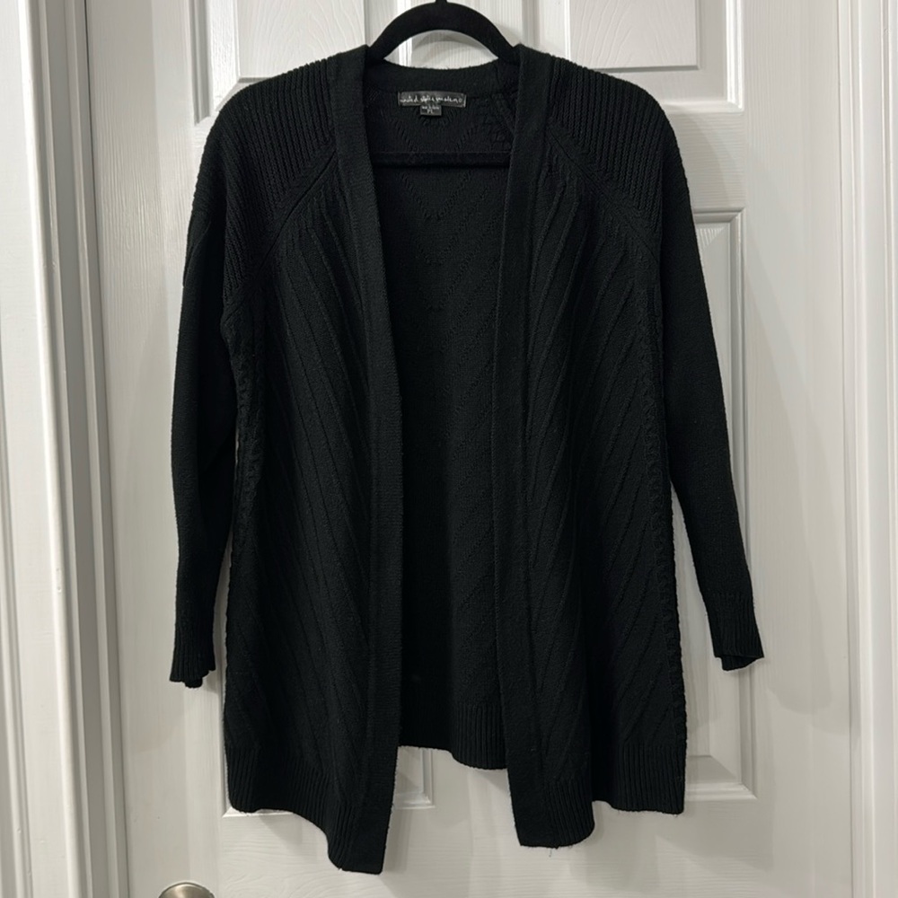 United States Sweater black open front cardigan duster size petite large (O1)
